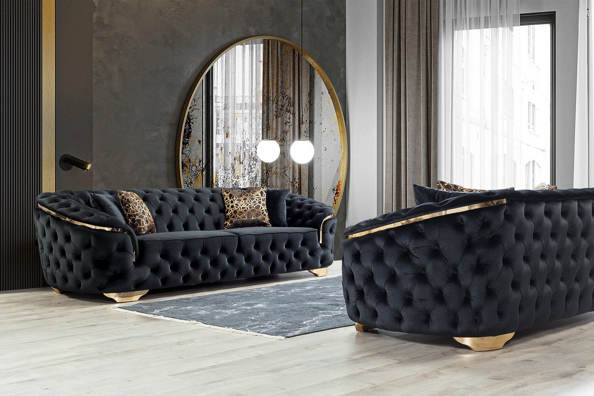 Lupino Black Velvet Living Room Set - LUPINOBLACK-SL - Luna Furniture