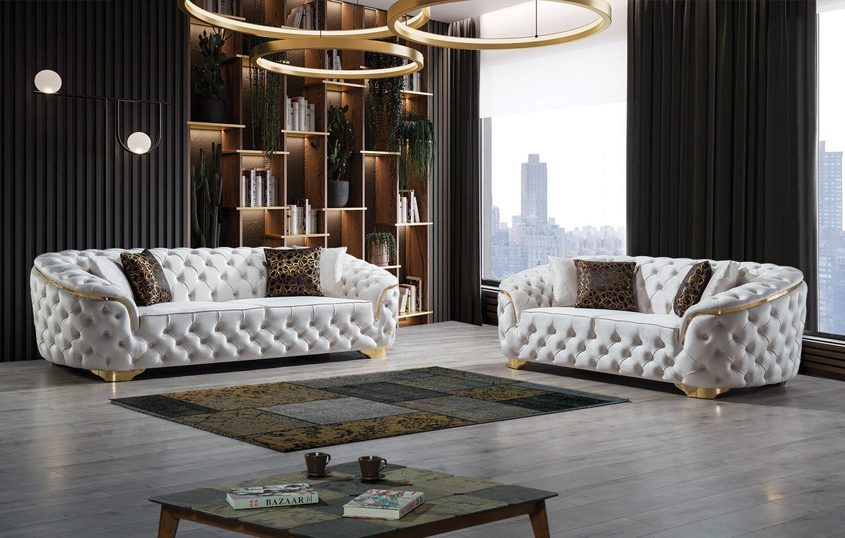 Lupino Ivory Velvet Living Room Set - LUPINOIVORY-SL - Luna Furniture