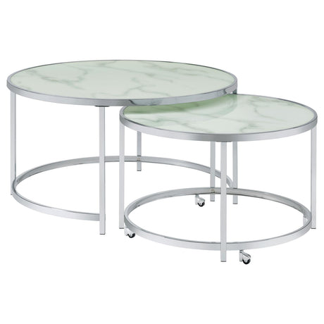 Lynn 2-Piece Round Nesting Table White/Chrome from Coaster - Luna Furniture