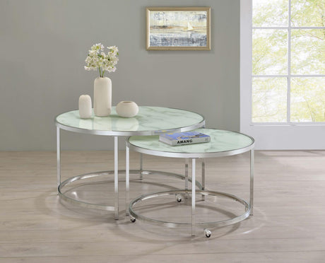 Lynn 2-Piece Round Nesting Table White/Chrome from Coaster - Luna Furniture