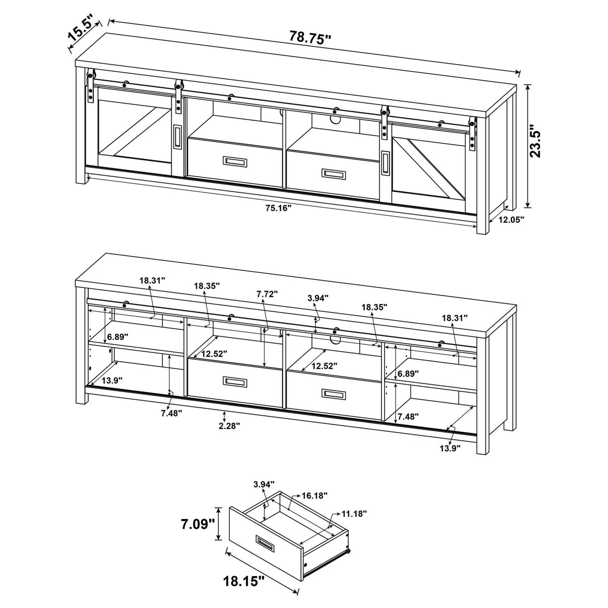 Madra Rectangular TV Console with 2 Sliding Doors from Coaster - Luna Furniture