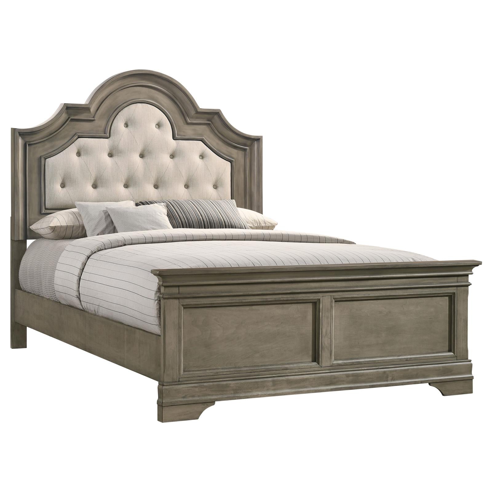 Manchester Bed with Upholstered Arched Headboard Beige and Wheat - Luna  Furniture