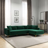 Mano Mid-Century Modern L-Shaped Velvet  Sectional Sofa in Green Left Sectional - AFC00535 - Luna Furniture