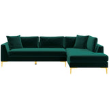 Mano Mid-Century Modern L-Shaped Velvet  Sectional Sofa in Green Left Sectional - AFC00535 - Luna Furniture