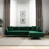 Mano Mid-Century Modern L-Shaped Velvet  Sectional Sofa in Green Left Sectional - AFC00535 - Luna Furniture