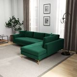 Mano Mid-Century Modern L-Shaped Velvet  Sectional Sofa in Green Left Sectional - AFC00535 - Luna Furniture