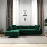 Mano Mid-Century Modern L-Shaped Velvet  Sectional Sofa in Green Left Sectional - AFC00535 - Luna Furniture