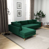 Mano Mid-Century Modern L-Shaped Velvet  Sectional Sofa in Green Right Sectional - AFC00545 - Luna Furniture