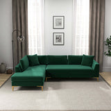 Mano Mid-Century Modern L-Shaped Velvet  Sectional Sofa in Green Right Sectional - AFC00545 - Luna Furniture