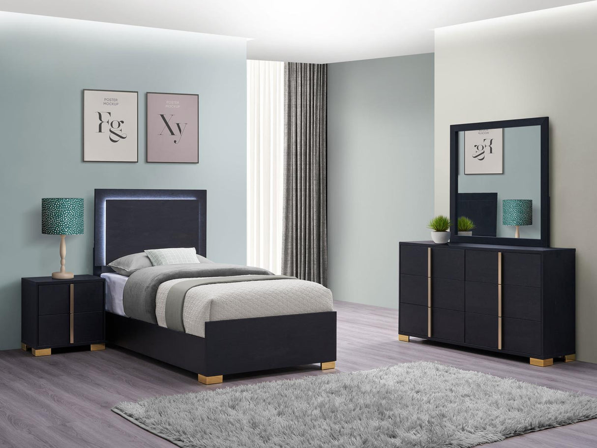 Marceline Black 4-Piece Twin Bedroom Set with LED Headboard from Coaster - Luna Furniture