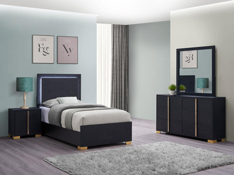 Marceline 4-piece Twin Bedroom Set with LED Headboard Black - 222831T-S4 - Luna Furniture