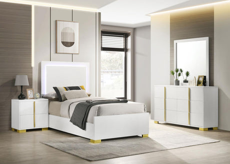 Marceline White 4-Piece Twin Bedroom Set with LED Headboard from Coaster - Luna Furniture