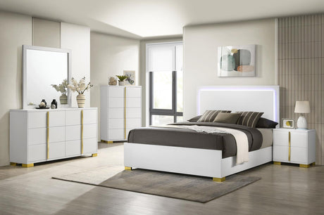 Marceline White 5-Piece Full Bedroom Set with LED Headboard from Coaster - Luna Furniture