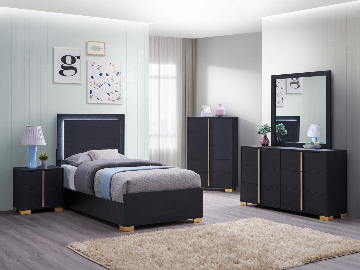 Marceline Black 5-Piece Twin Bedroom Set with LED Headboard from Coaster - Luna Furniture