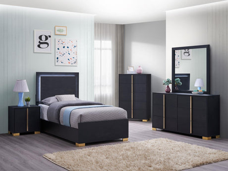 Marceline 5-piece Twin Bedroom Set with LED Headboard Black - 222831T-S5 - Luna Furniture