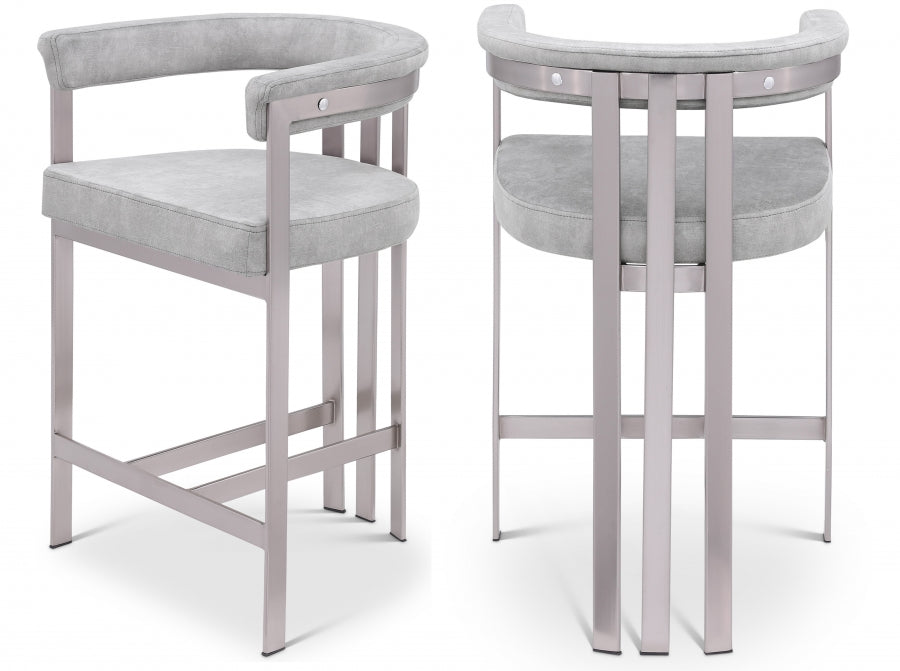 Marcello Stone Velvet Bar / Counter Stools Grey from Meridian - Luna Furniture