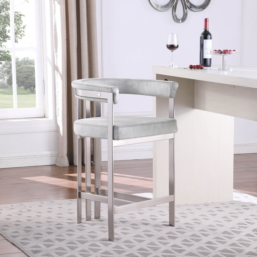 Marcello Stone Velvet Bar / Counter Stools Grey from Meridian - Luna Furniture