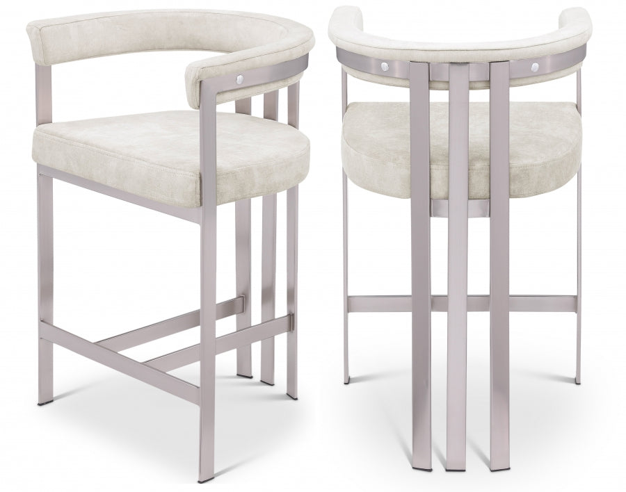 Marcello Stone Velvet Bar / Counter Stools Natural from Meridian - Luna Furniture