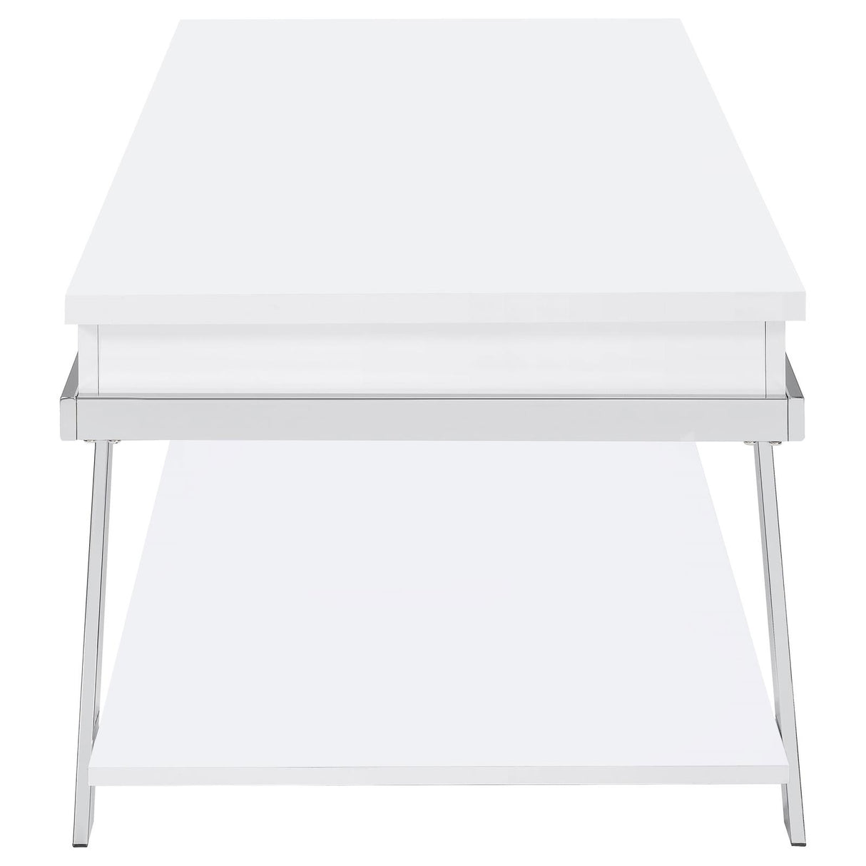 Marcia Wood Rectangular Lift Top Coffee Table White High Gloss and Chrome from Coaster - Luna Furniture