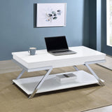 Marcia Wood Rectangular Lift Top Coffee Table White High Gloss and Chrome from Coaster - Luna Furniture