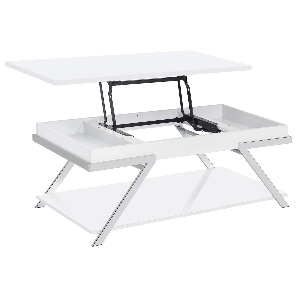 Marcia Wood Rectangular Lift Top Coffee Table White High Gloss and Chrome from Coaster - Luna Furniture