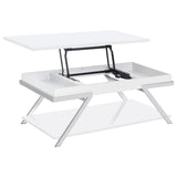 Marcia Wood Rectangular Lift Top Coffee Table White High Gloss and Chrome from Coaster - Luna Furniture