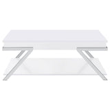 Marcia Wood Rectangular Lift Top Coffee Table White High Gloss and Chrome from Coaster - Luna Furniture