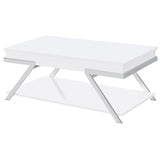 Marcia Wood Rectangular Lift Top Coffee Table White High Gloss and Chrome from Coaster - Luna Furniture