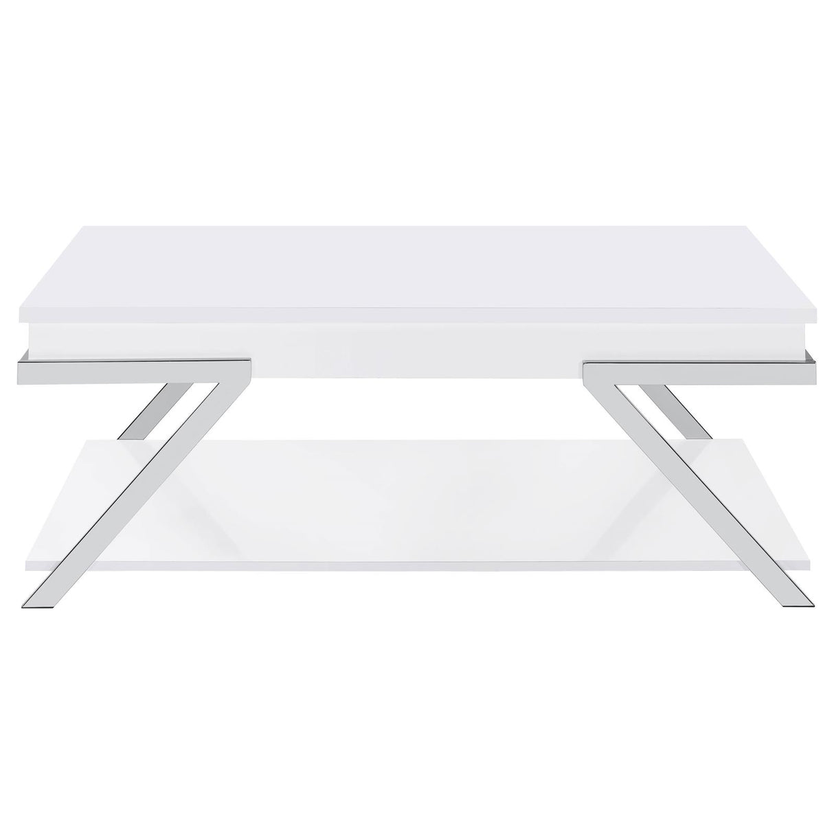 Marcia Wood Rectangular Lift Top Coffee Table White High Gloss and Chrome from Coaster - Luna Furniture