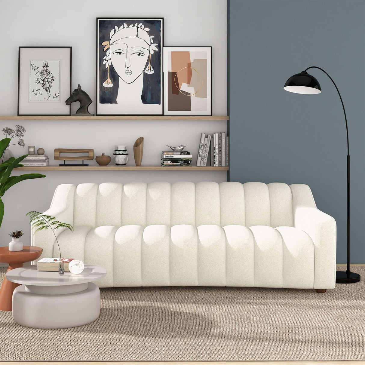 Marcus Mid-Century Modern Luxury Tight Back Cream Boucle Couch - AFC00227 - Luna Furniture