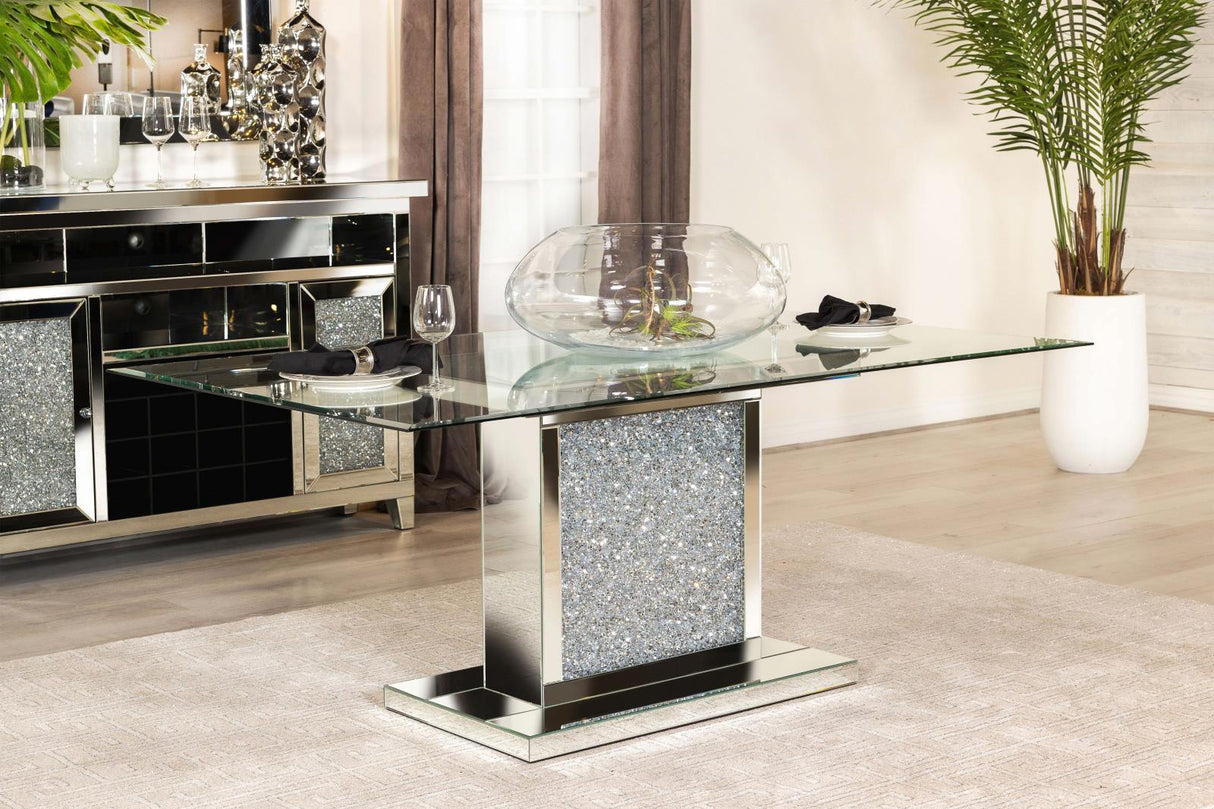 Marilyn Pedestal Rectangle Glass Top Dining Table Mirror from Coaster - Luna Furniture