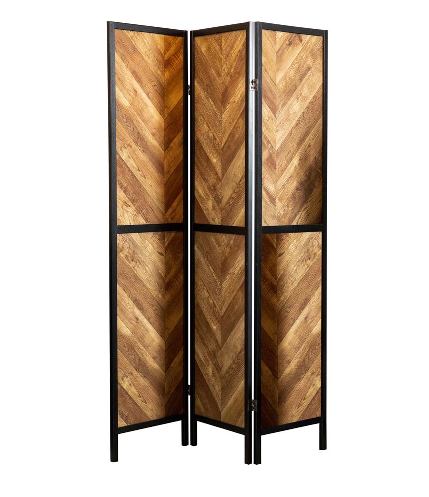 Marlene Herringbone Pattern 3-Panel Screen Rustic Tobacco and Black - 962922 - Luna Furniture