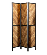 Marlene Herringbone Pattern 3-Panel Screen Rustic Tobacco and Black - 962922 - Luna Furniture