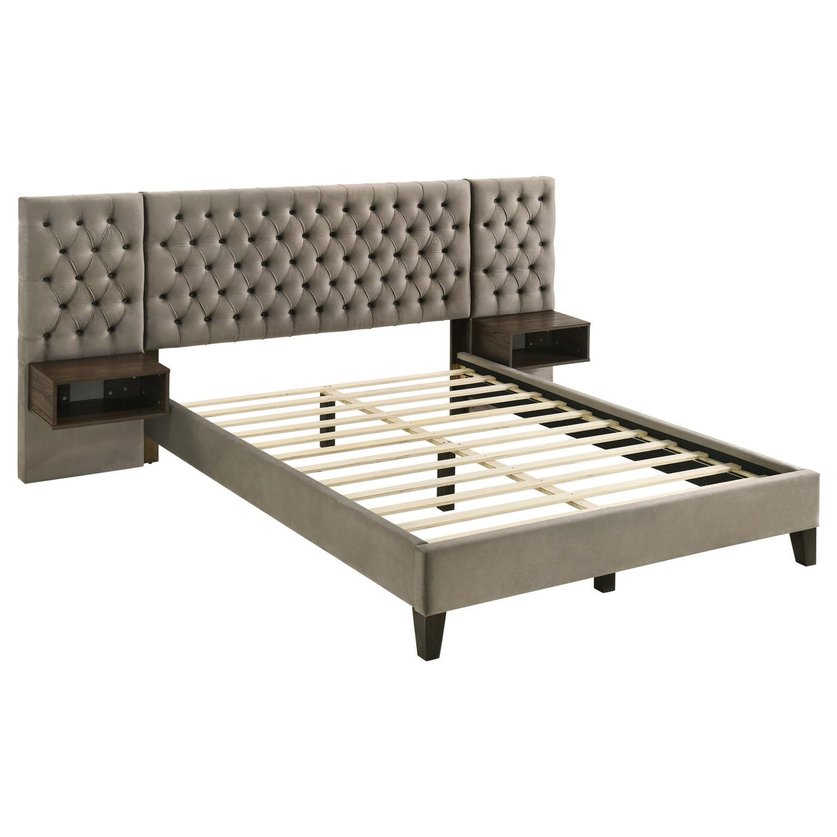 Marley Upholstered Queen Platform Bed with Headboard Panels Light Brown from Coaster - Luna Furniture