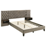 Marley Upholstered Queen Platform Bed with Headboard Panels Light Brown from Coaster - Luna Furniture