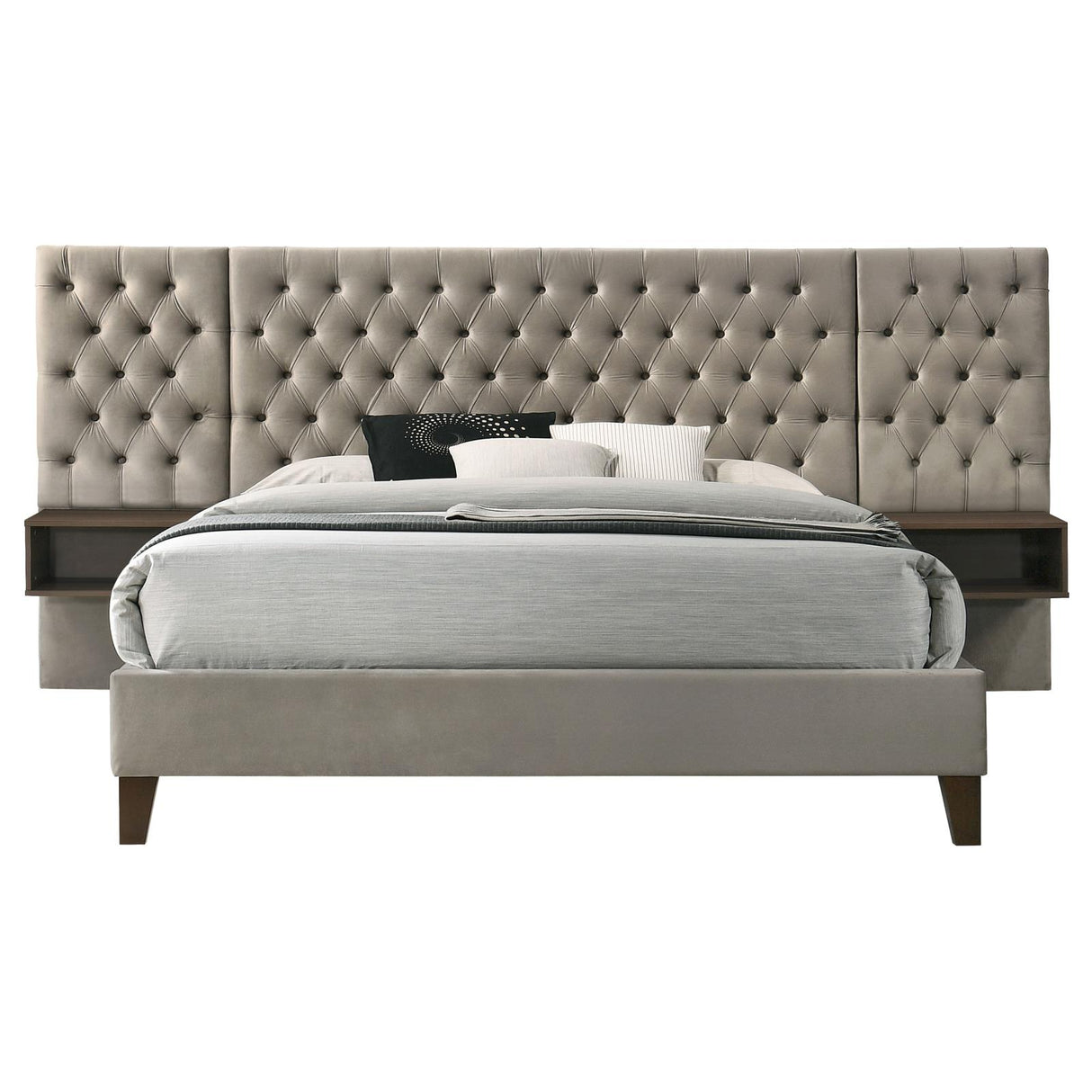 Marley Upholstered Queen Platform Bed with Headboard Panels Light Brown from Coaster - Luna Furniture