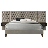 Marley Upholstered Queen Platform Bed with Headboard Panels Light Brown from Coaster - Luna Furniture