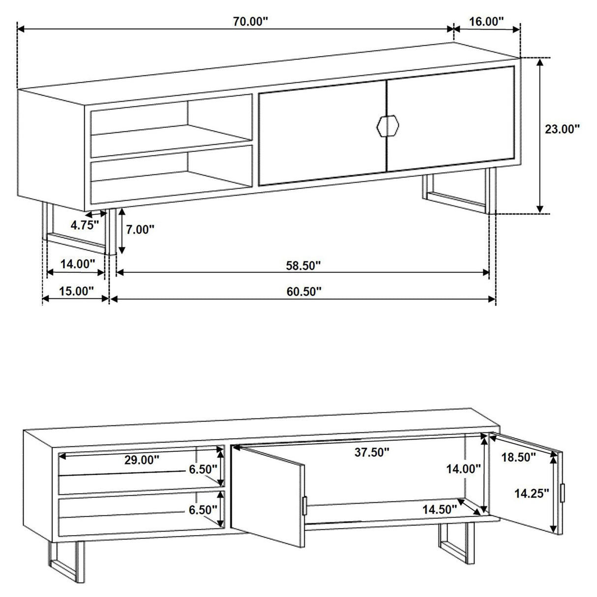 Marsden 2-door Wood 70" TV Stand Charcoal Black - 703003 - Luna Furniture