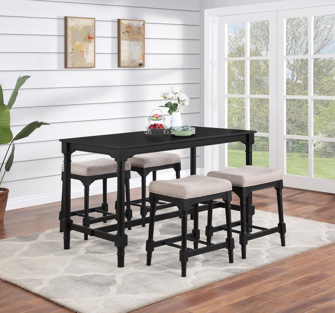 Martina Oatmeal/Black 5-Piece Rectangular Spindle Leg Counter Height Dining Set from Coaster - Luna Furniture