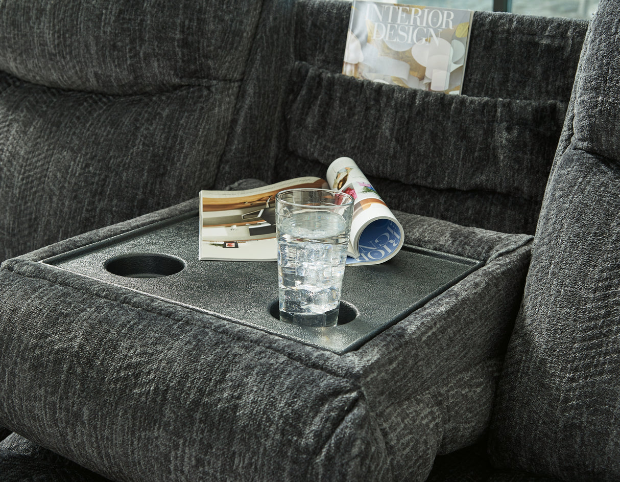 Martinglenn Ebony Reclining Sofa with Drop Down Table - 4650489 - Luna Furniture
