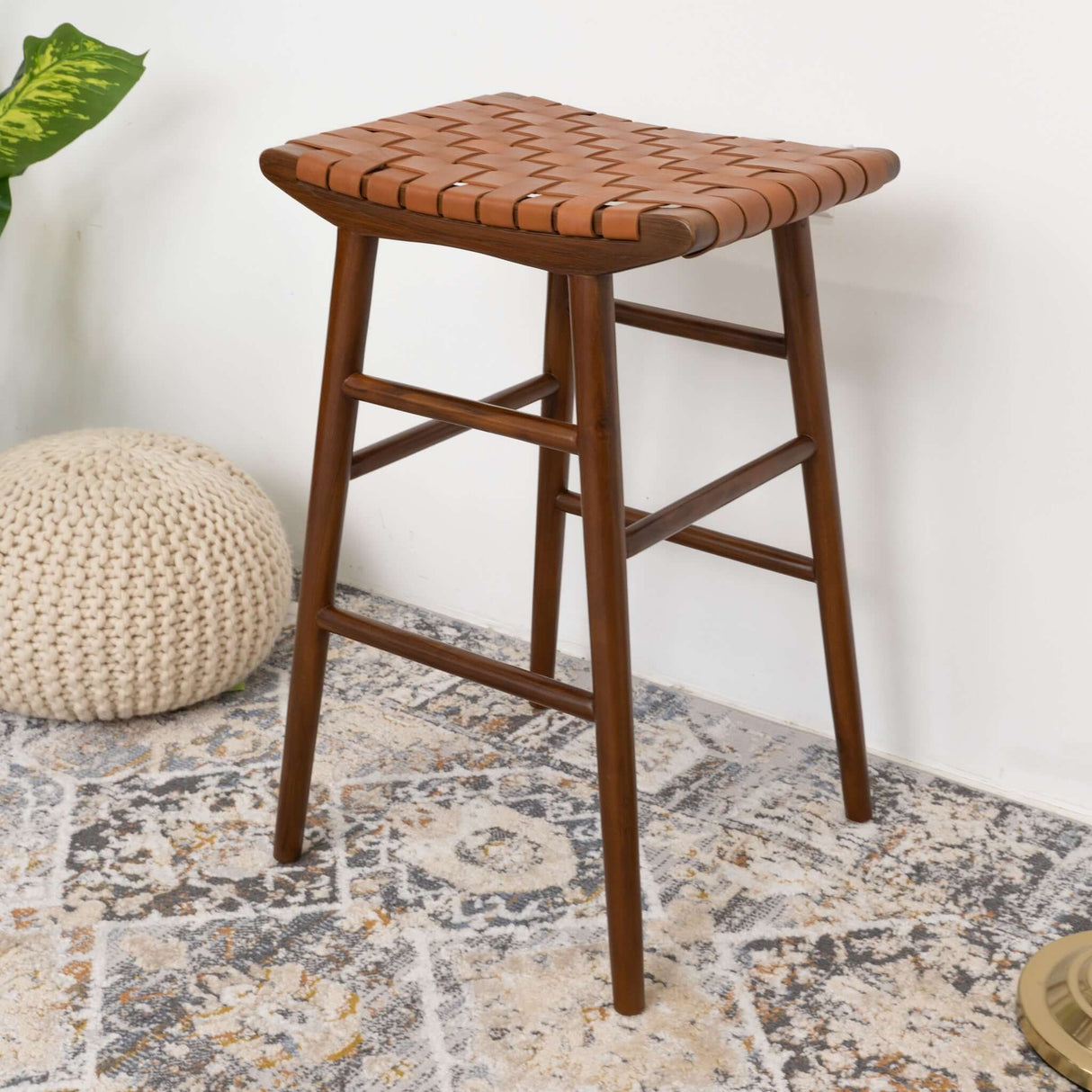 Maya 30" Genuine Leather Stool in Tan - AFC01894 - Luna Furniture