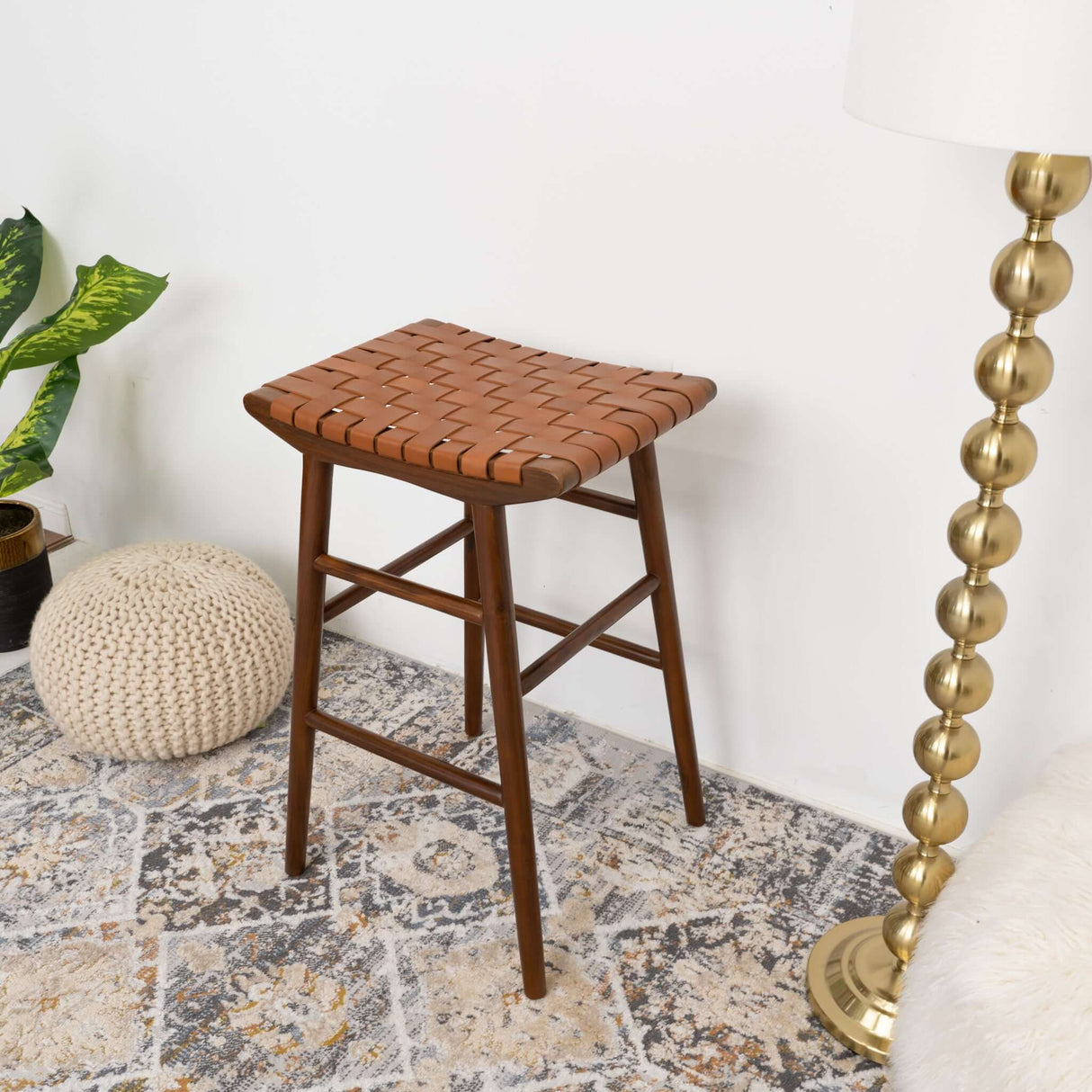 Maya 30" Genuine Leather Stool in Tan - AFC01894 - Luna Furniture