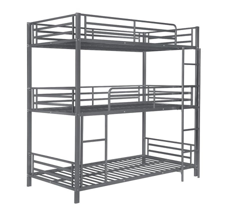 Maynard Gunmetal Metal Triple Twin Bunk Bed from Coaster - Luna Furniture