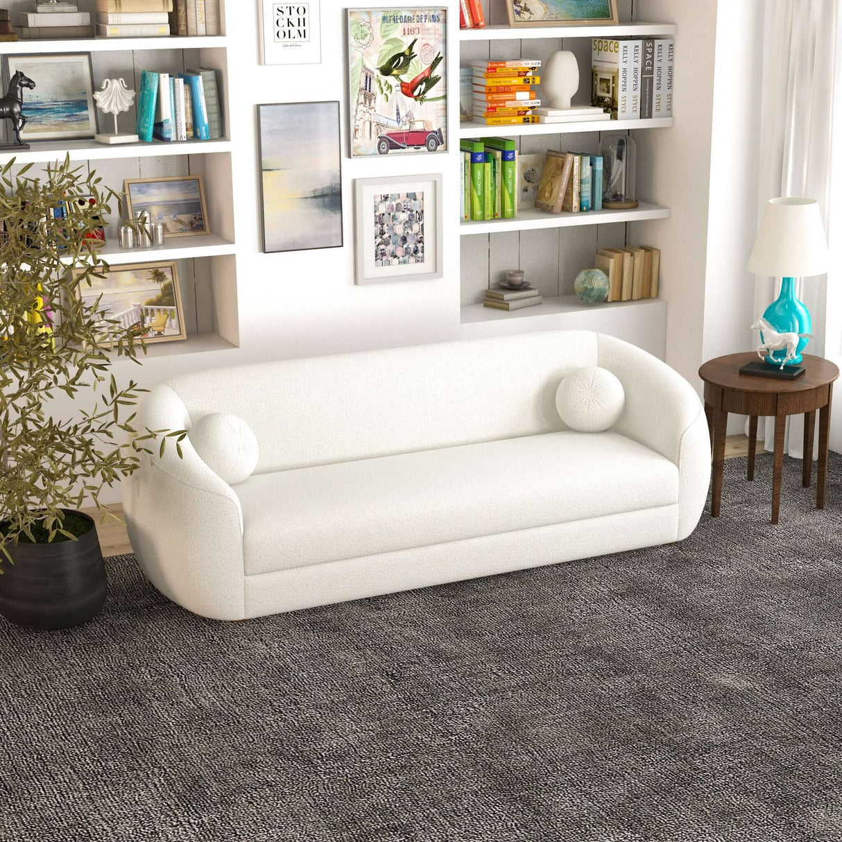 Melinda Boucle Sofa Cream - AFC00474 - Luna Furniture