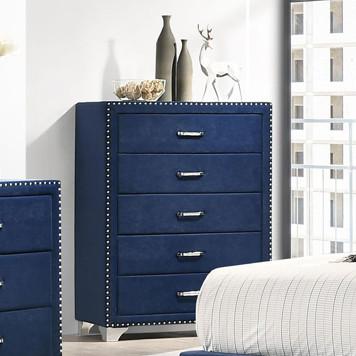 Melody 5-drawer Upholstered Chest Pacific Blue - 223375 - Luna Furniture