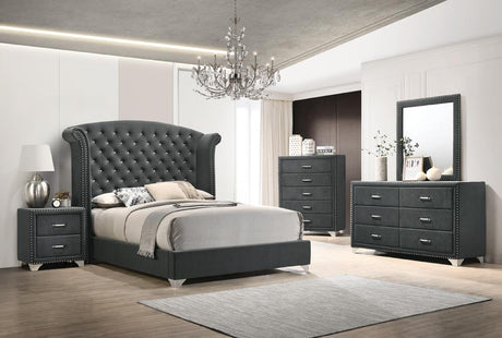 Melody 5-piece California King Tufted Upholstered Bedroom Set Grey - 223381KW-S5 - Luna Furniture