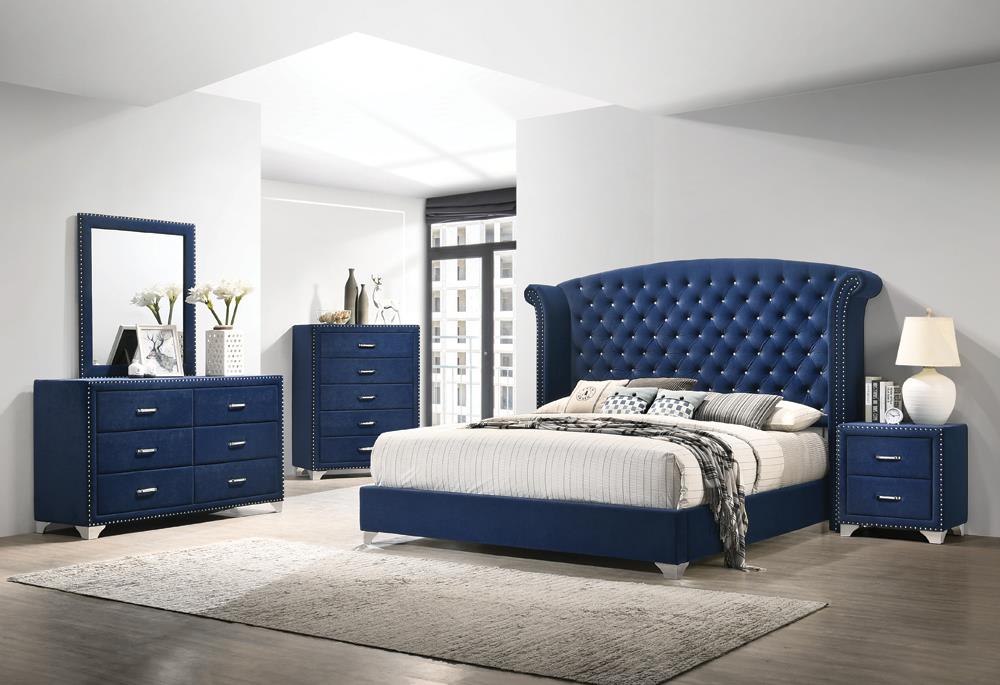 Melody 5-piece California King Tufted Upholstered Bedroom Set Pacific Blue - 223371KW-S5 - Luna Furniture