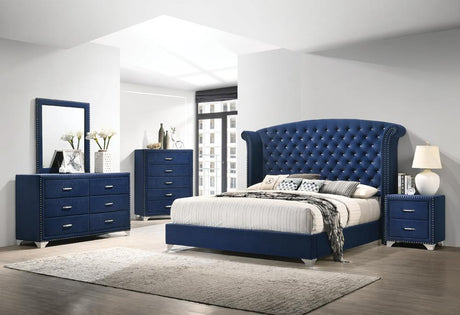 Melody 5-piece Eastern King Tufted Upholstered Bedroom Set Pacific Blue - 223371KE-S5 - Luna Furniture