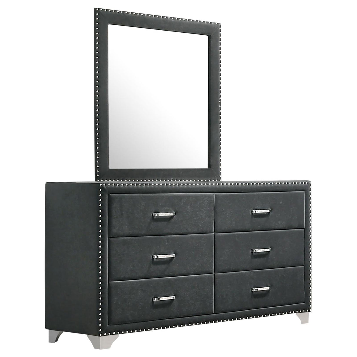 Melody 6-drawer Upholstered Dresser with Mirror Grey - 223383M - Luna Furniture