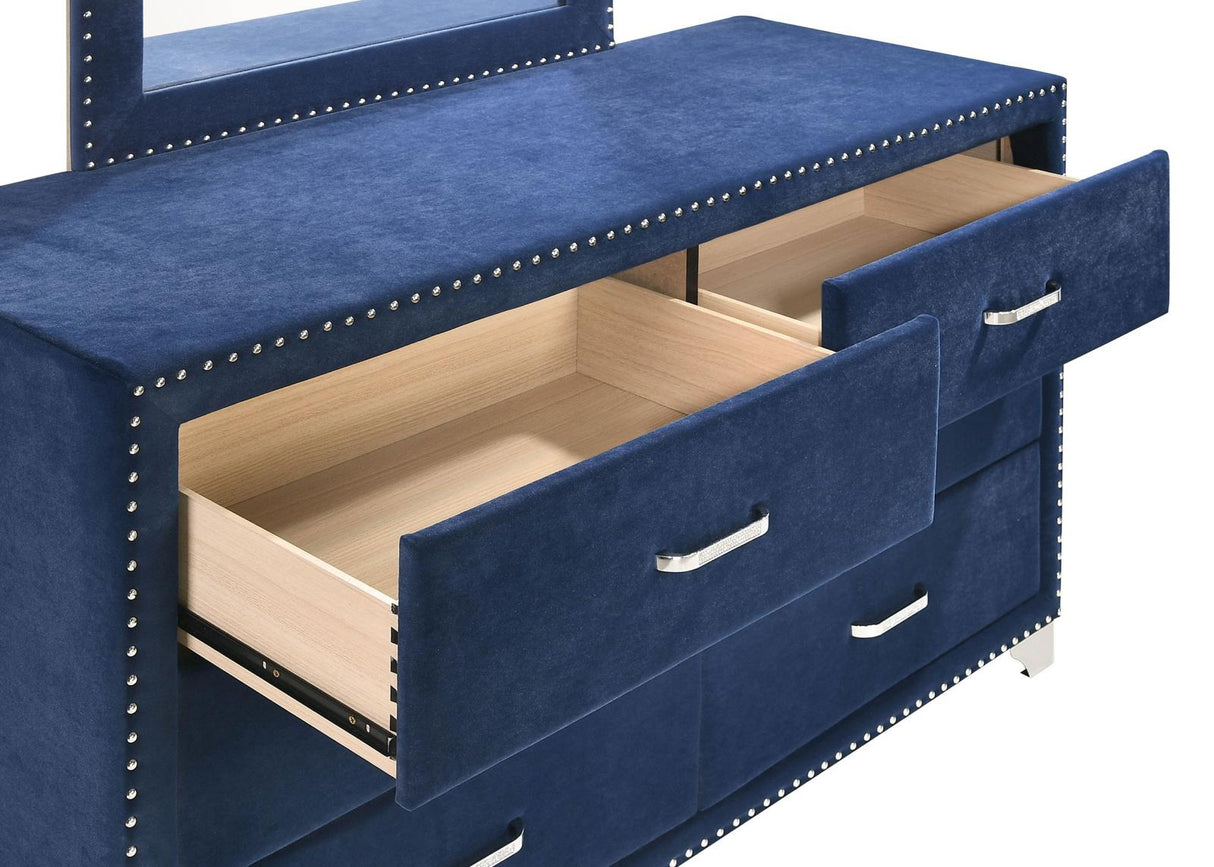 Melody 6-drawer Upholstered Dresser with Mirror Pacific Blue - 223373M - Luna Furniture